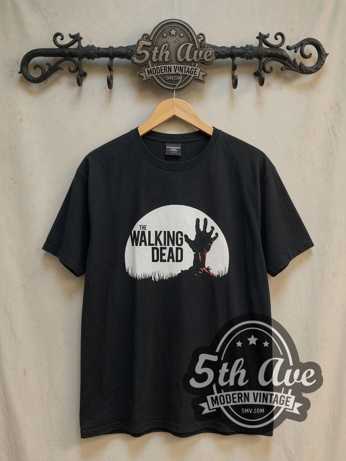 The Walking Dead vintage movie t-shirt, front view on a display rack