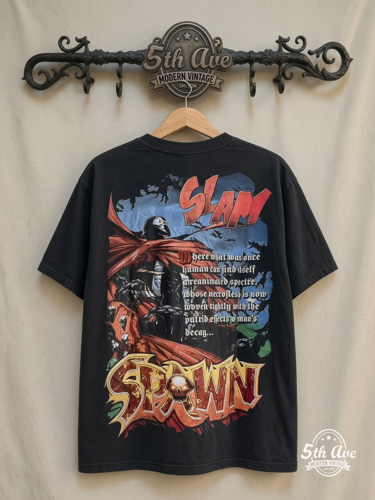 Spider-Man – Marvel Studios Face Collage – Vintage Band T-Shirt — front on locked cream ornate 5th Ave rack