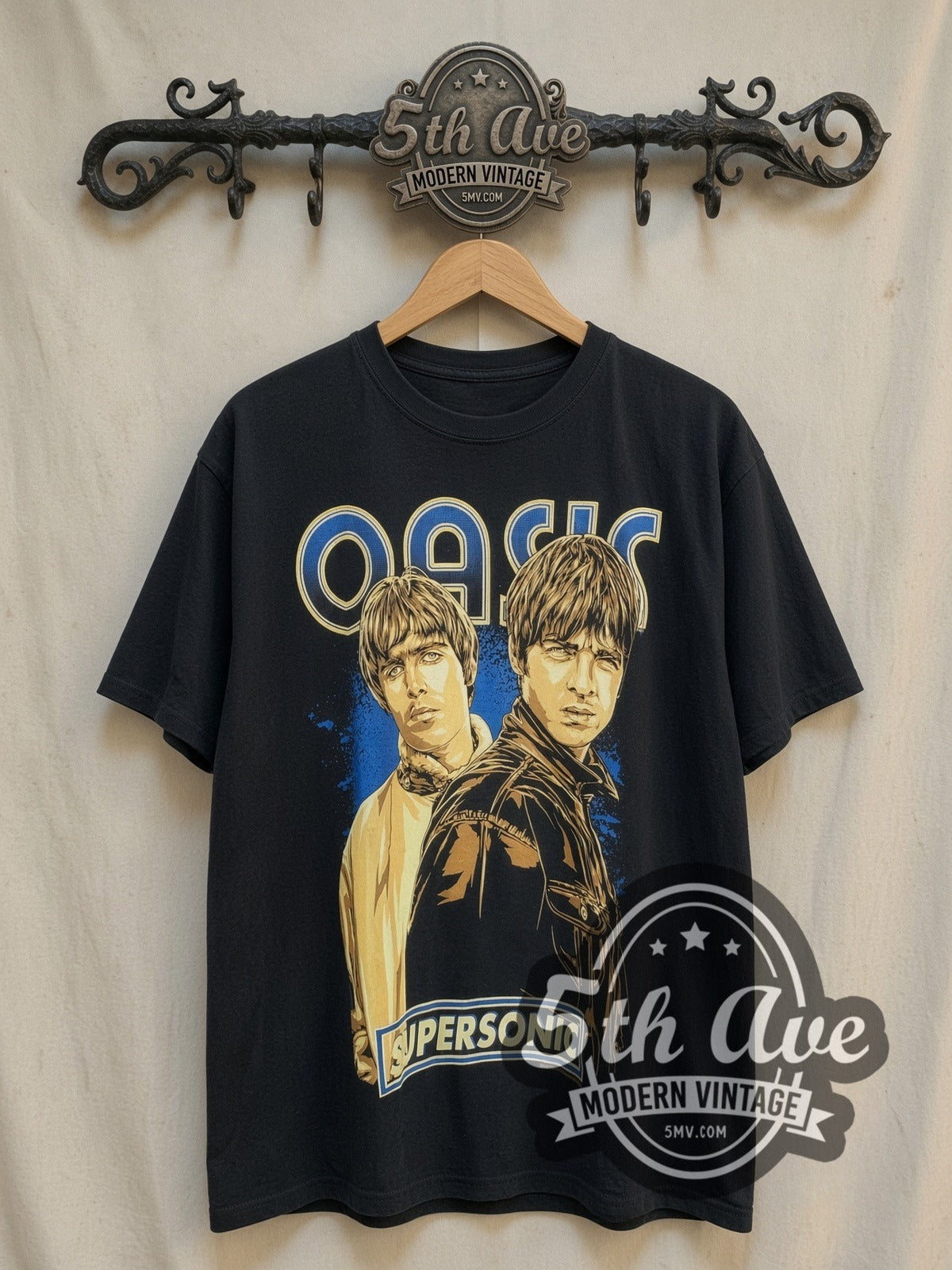 Oasis Supersonic vintage band t-shirt, front view on the 5MV rack