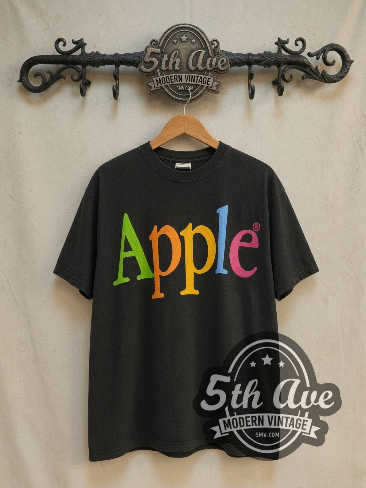Apple Rumba Graphic vintage graphic tee in black, front view on the 5MV rack