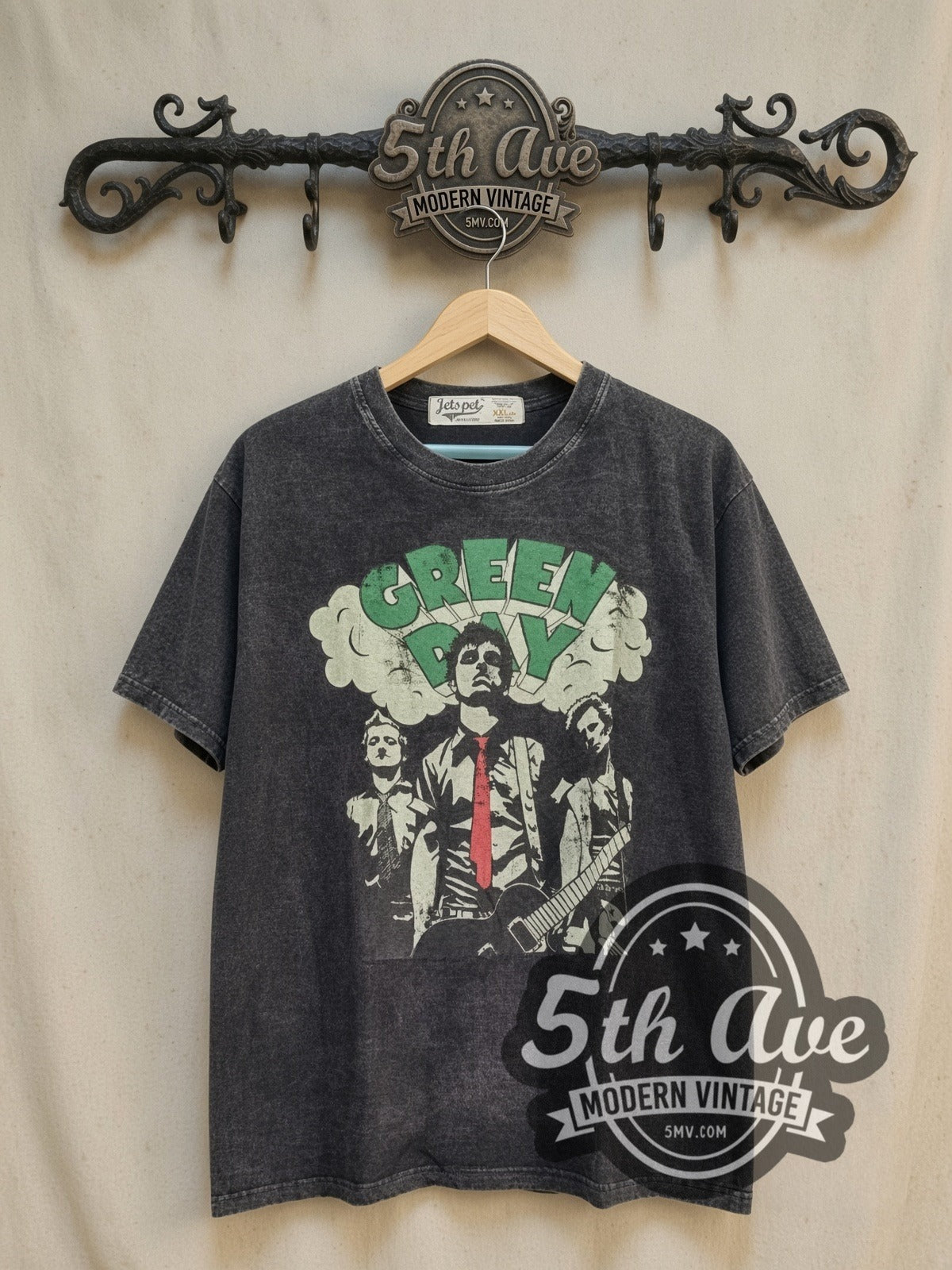 Green Day Billie Joe Red Tie Trio vintage band t-shirt, front view on the 5MV rack