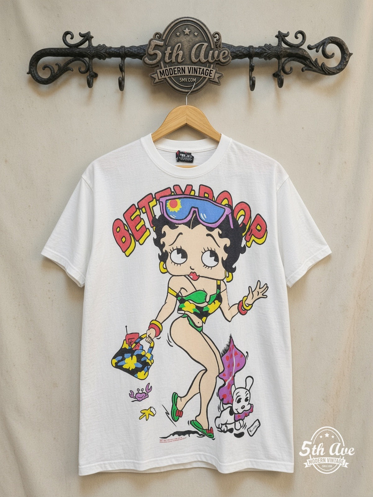 Betty Boop Retro Style T-Shirt – Classic Cartoon Tee — front on locked cream ornate 5th Ave rack