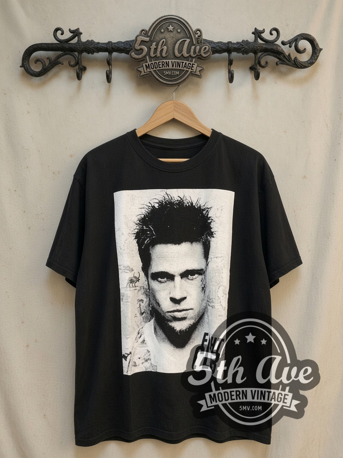 Fight Club The Narrator vintage movie t-shirt, front view on a display rack