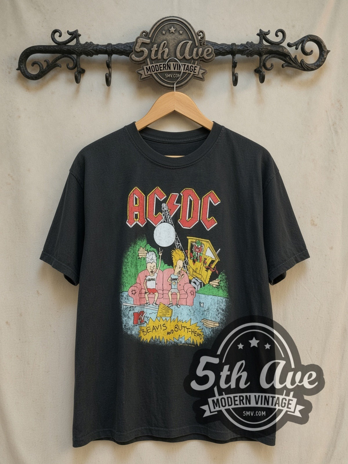 AC/DC Beavis and Butt-Head / MTV vintage band tee, front view on the 5MV rack