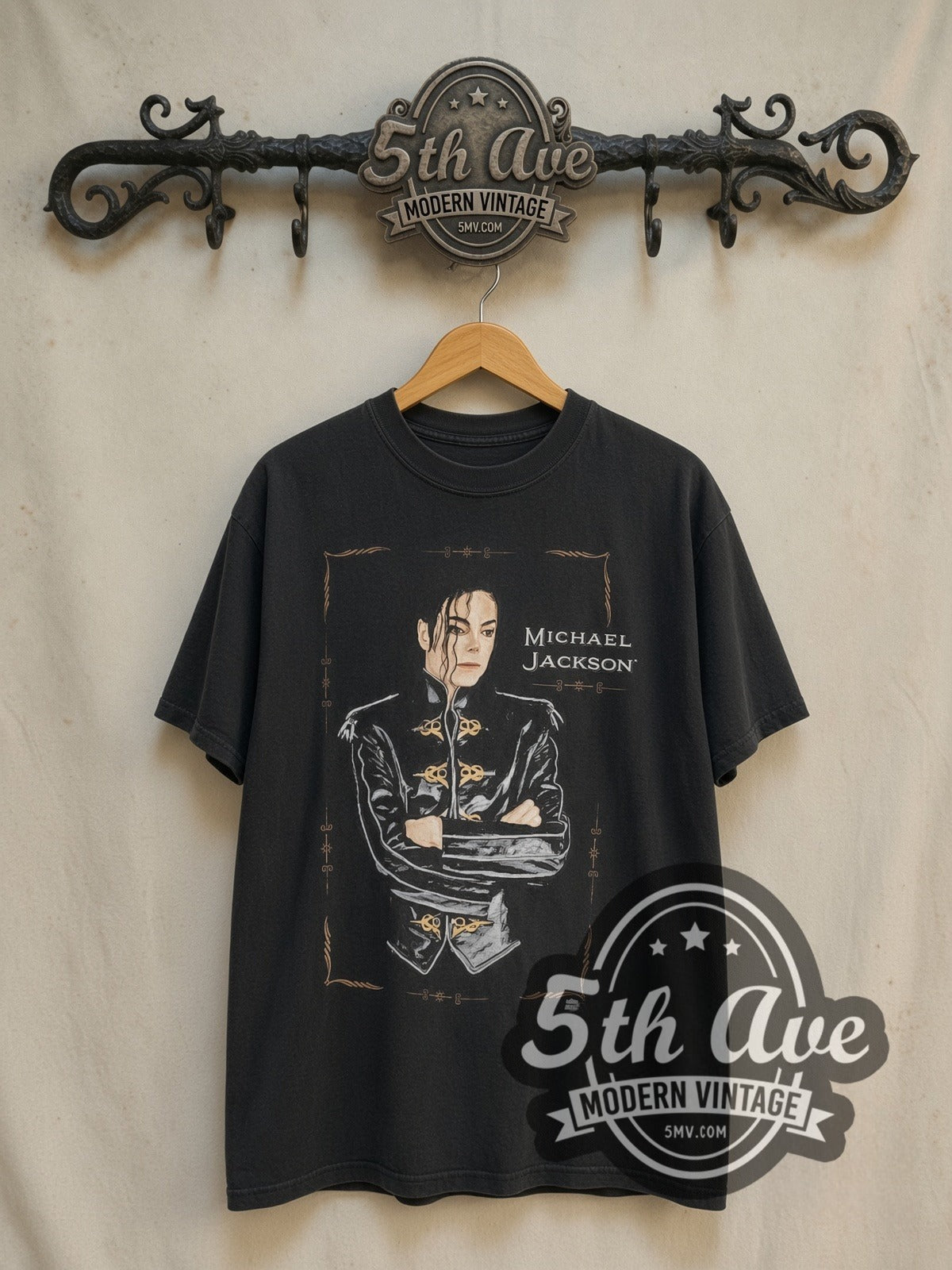 Michael Jackson Dangerous World Tour 1992/1993 vintage band t-shirt in black, front view on the 5MV rack