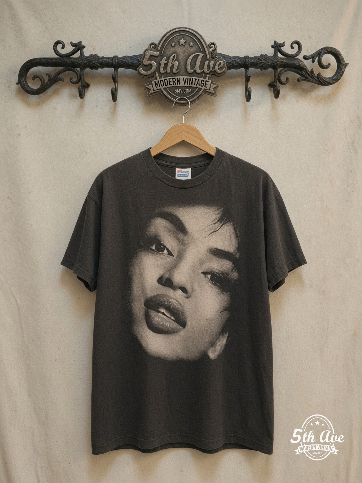 Sade Diamond Life distressed T-Shirt — front on locked cream ornate 5th Ave rack