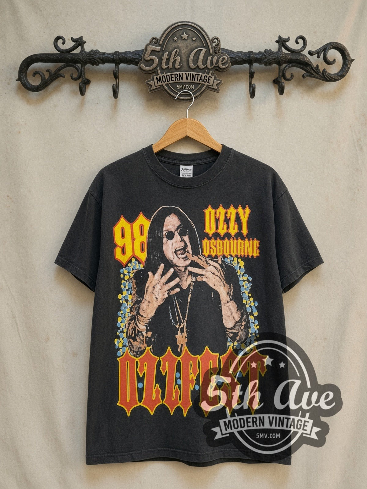 Ozzy Osbourne Ozzfest Tour 1998 vintage band t-shirt in black, front view on the 5MV rack