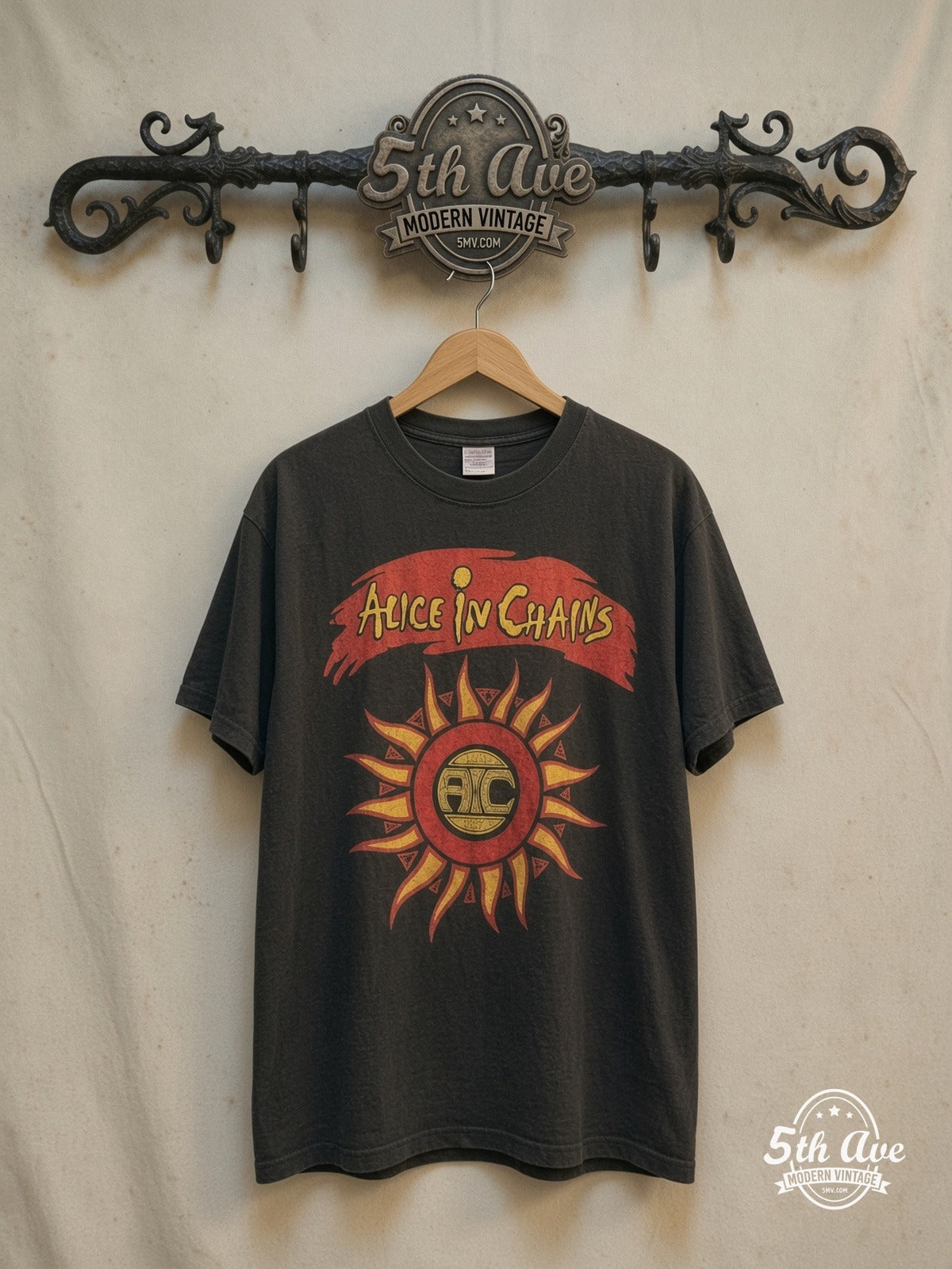 Alice in Chains – Vintage Band T-Shirt — front on locked cream ornate 5th Ave rack
