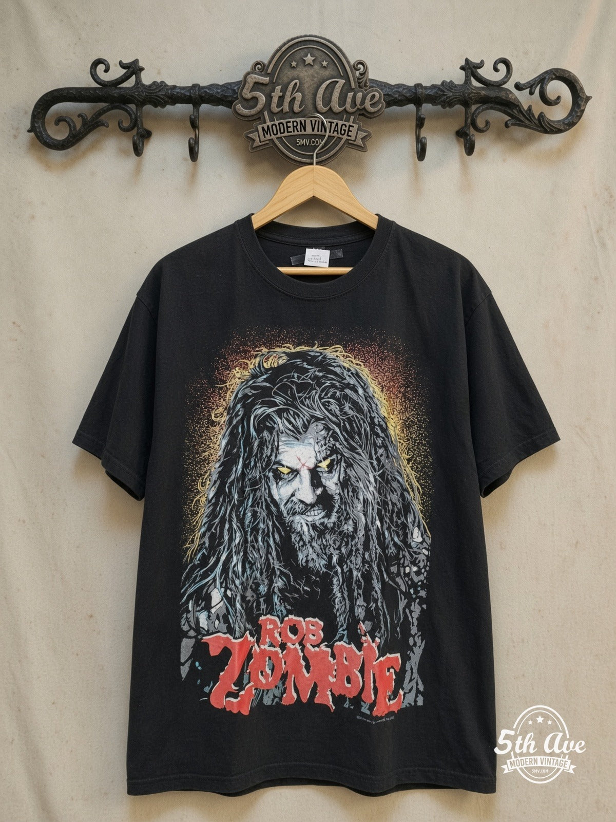 Rob Zombie – Vintage Band T-Shirt — front on locked cream ornate 5th Ave rack