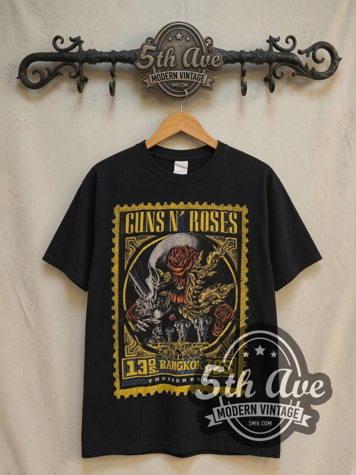 Guns N' Roses World Tour Bangkok 2025 vintage band t-shirt, front view on the 5MV rack