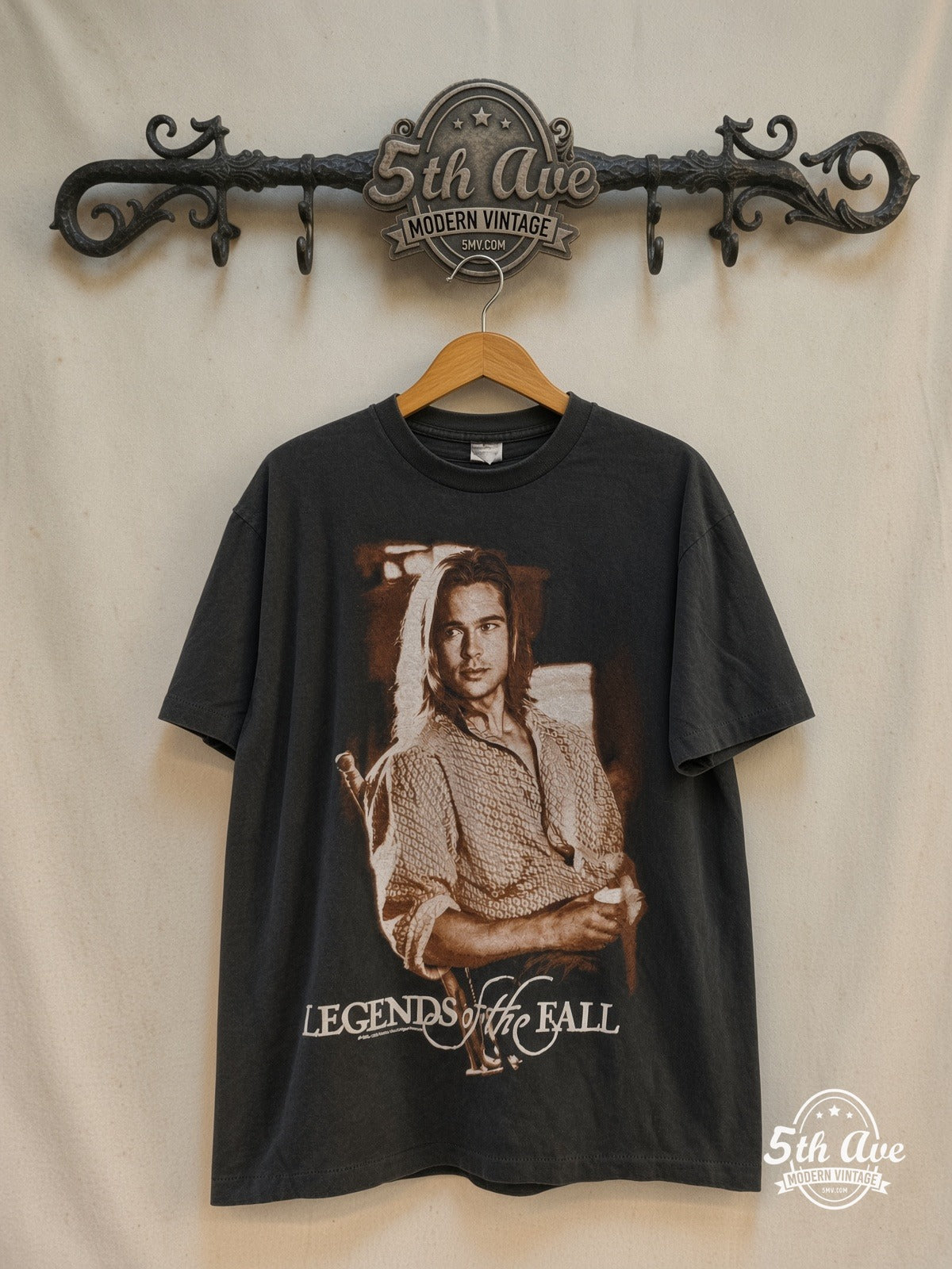 Legends of the Fall – Tristan – Vintage Movie T-Shirt — front on locked cream ornate 5th Ave rack