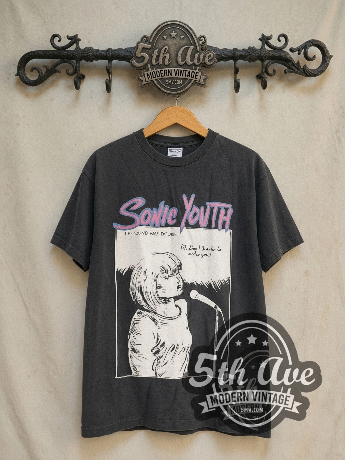 Sonic Youth The Goo I Left Behind vintage band t-shirt in black, front view on the 5MV rack