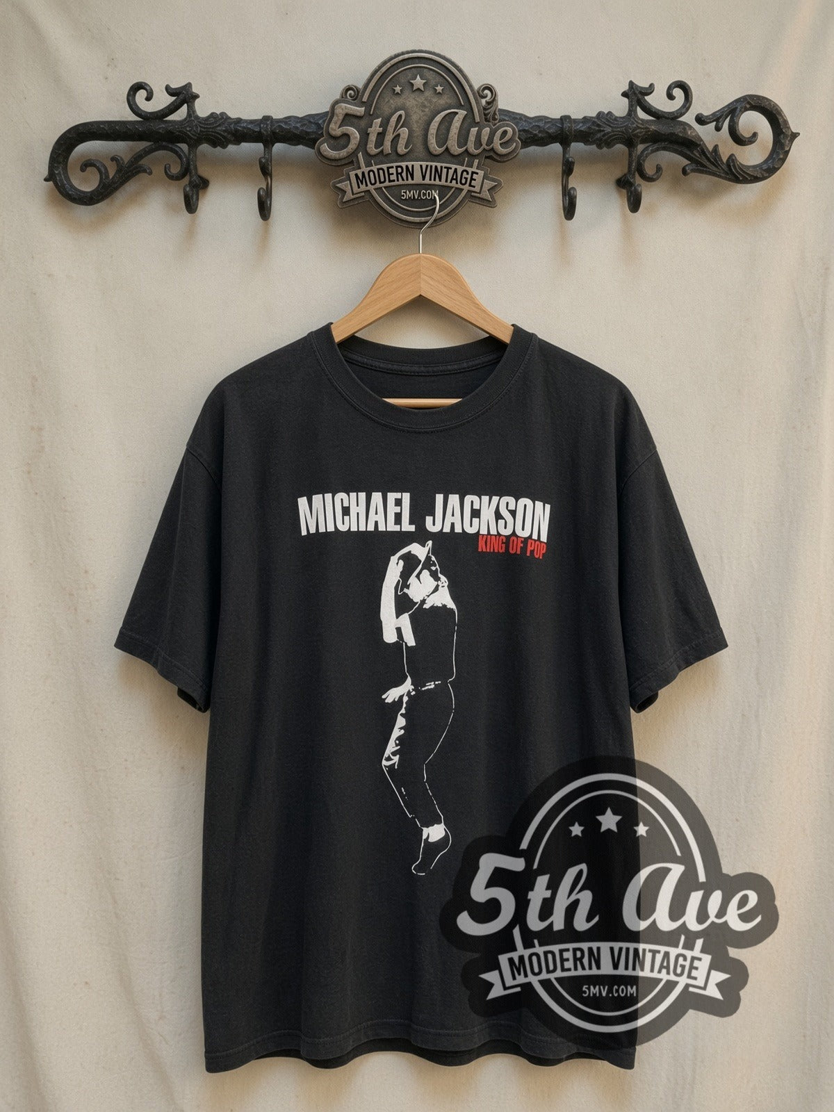 Michael Jackson King of Pop vintage band t-shirt, front view on the 5MV rack