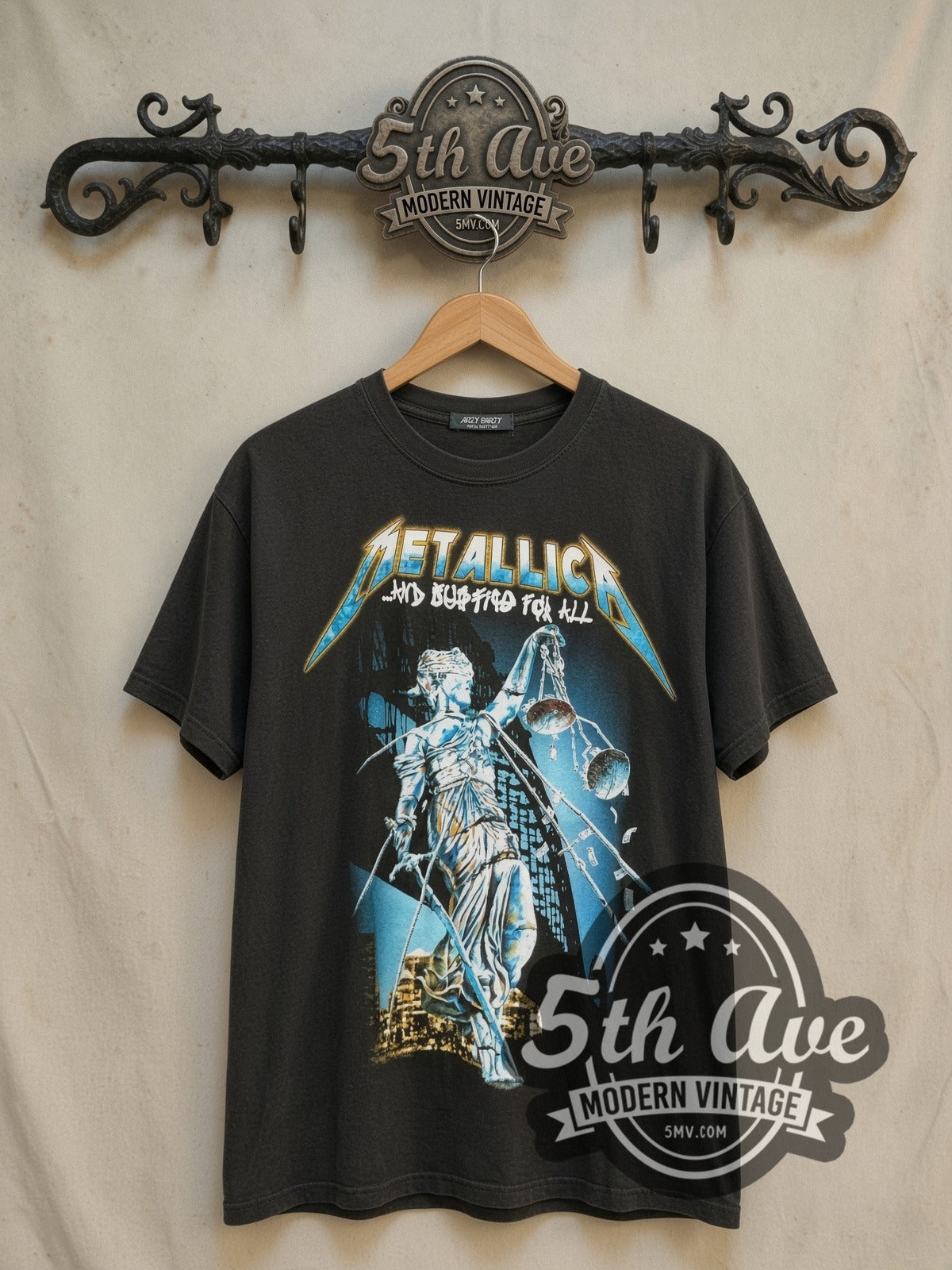 Metallica And Justice for All Lady Justice Classic vintage band t-shirt, front view on the 5MV rack