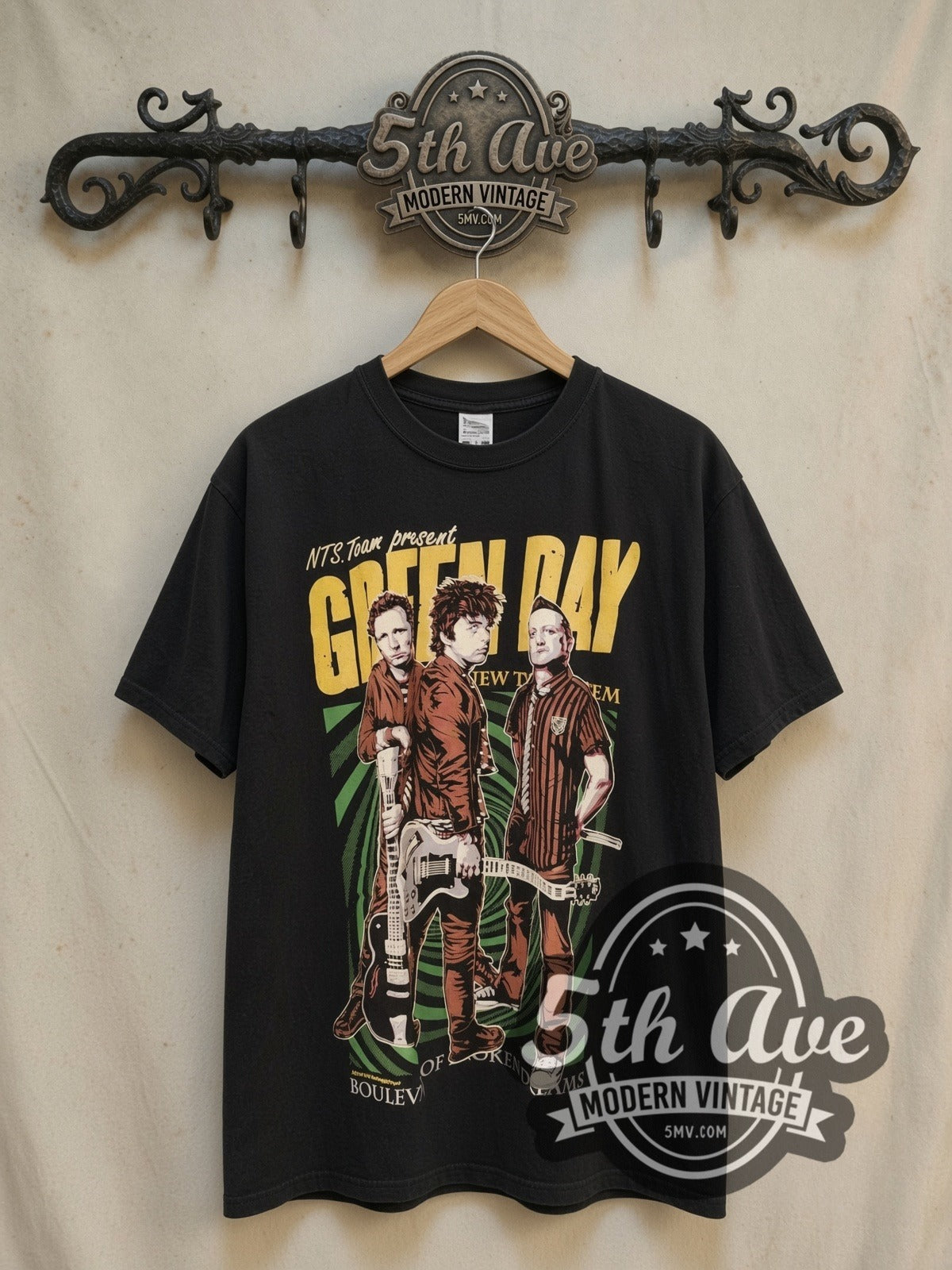 Green Day Revolution Radio vintage band t-shirt, front view on the 5MV rack