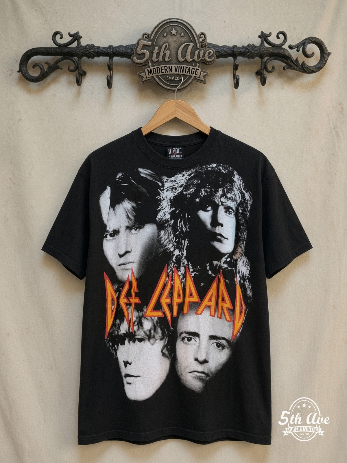 Def Leppard – The Never Ending Weekend Tour 1993 – All Over Print – Vintage Band T-Shirt — front on locked cream ornate 5th Ave rack