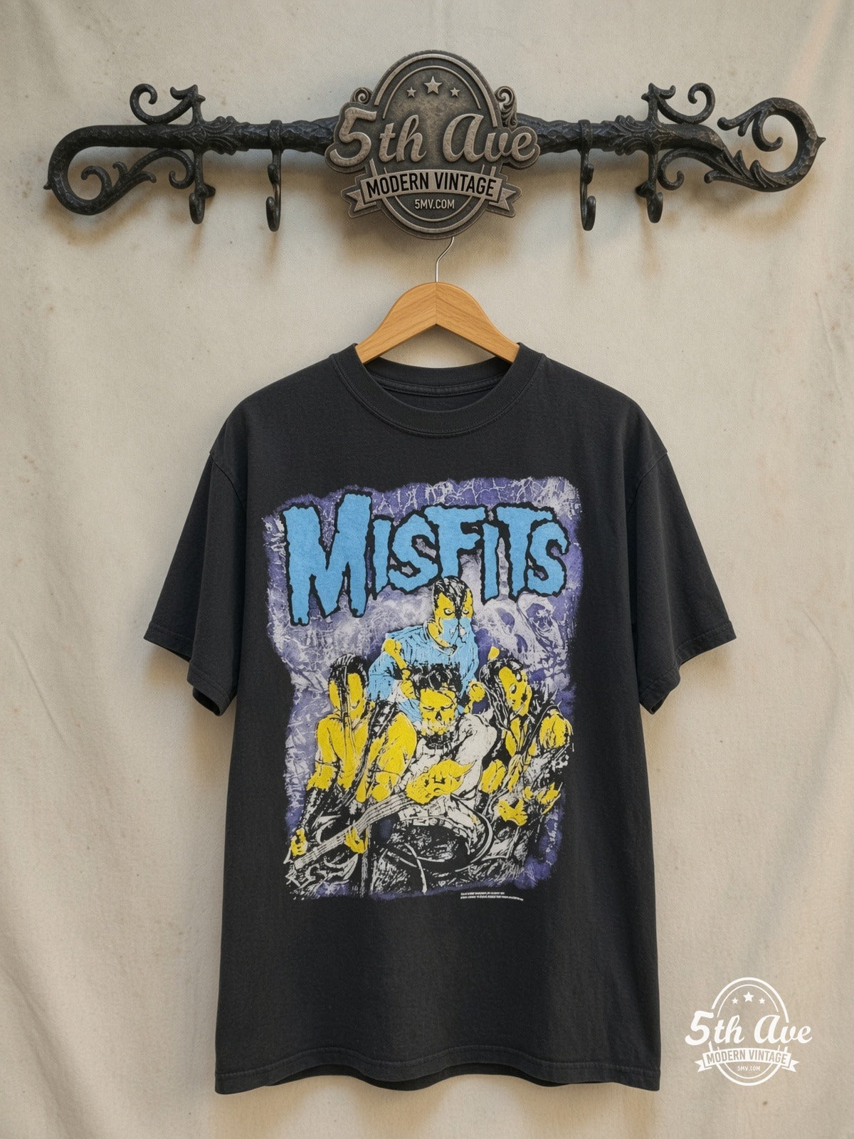 Misfits – European Tour 1999 – Vintage Band T-Shirt — front on locked cream ornate 5th Ave rack