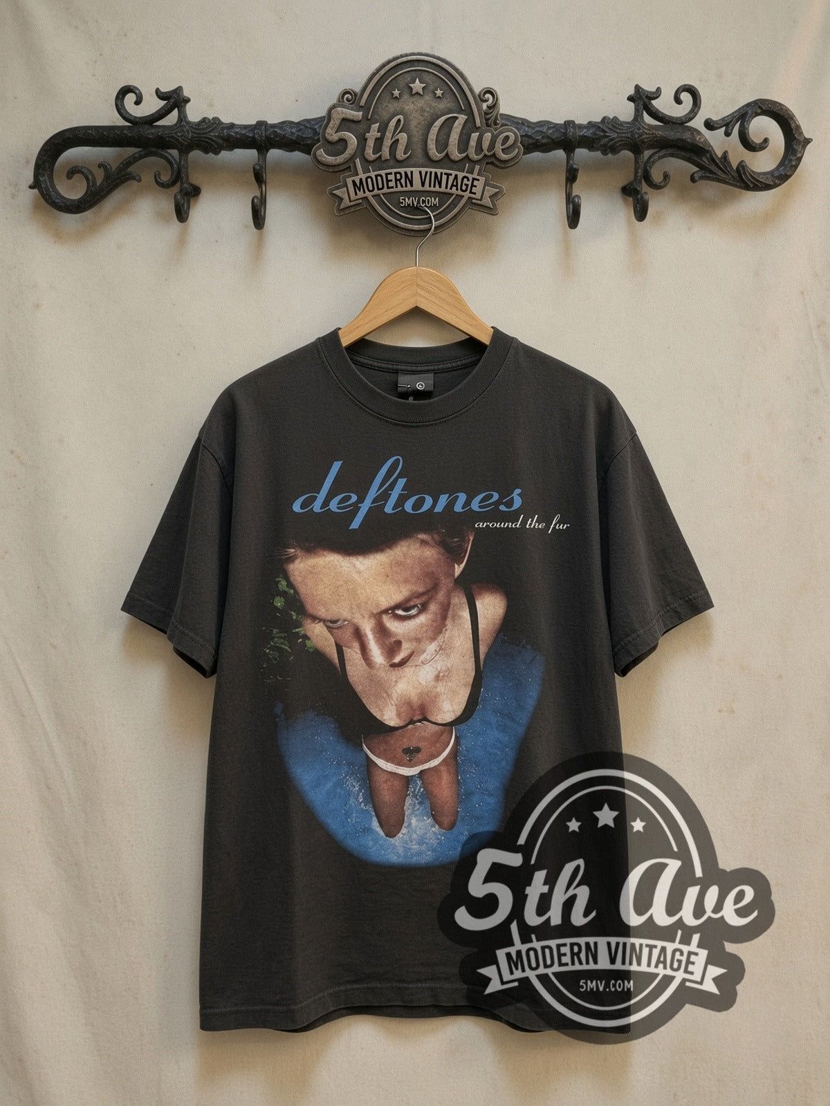 Deftones Around the Fur Blue Logo Album Cover vintage band t-shirt, front view on the 5MV rack
