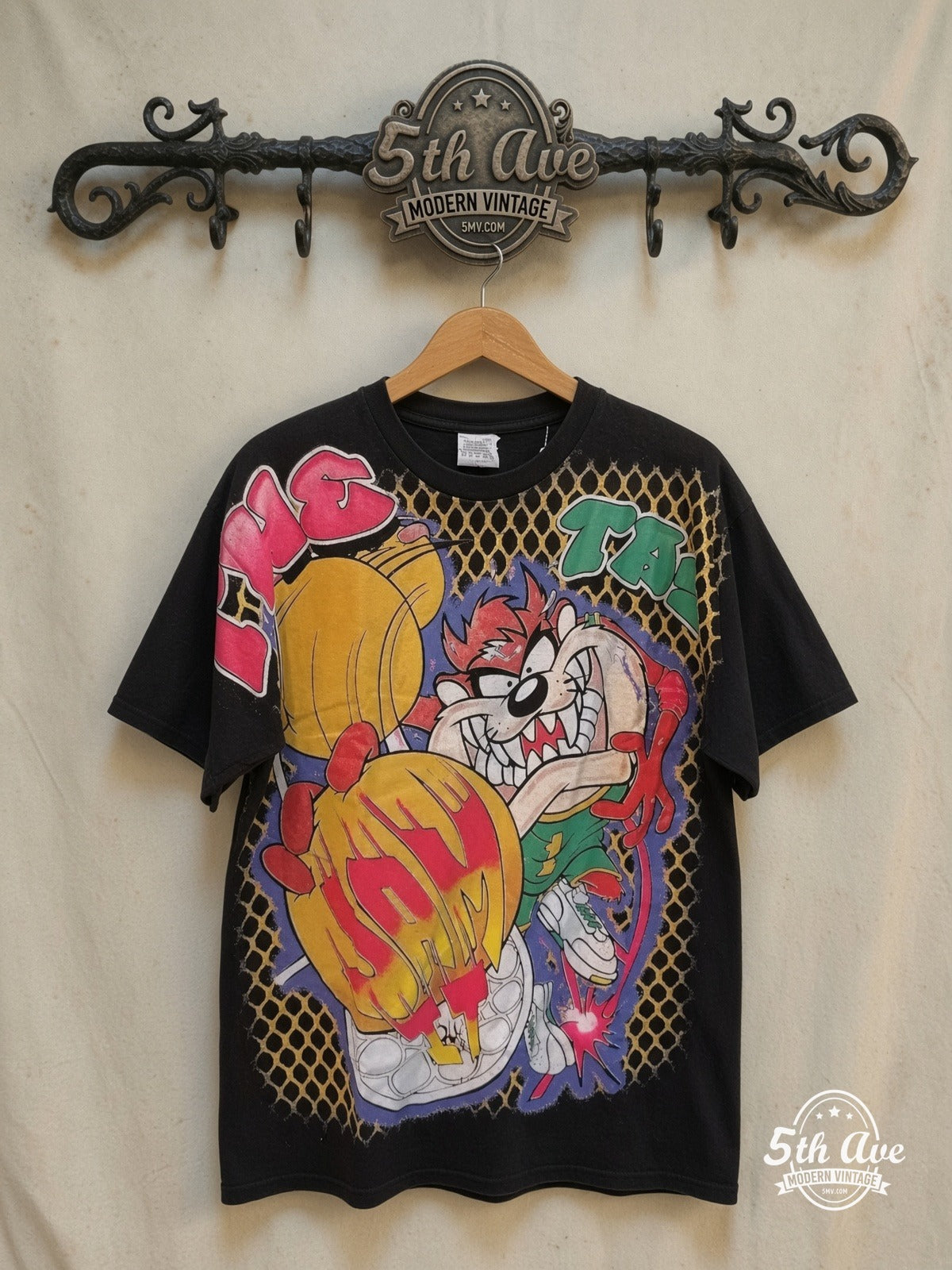 Taz – Jam It – New Vintage Graphic Tee — front on locked cream ornate 5th Ave rack