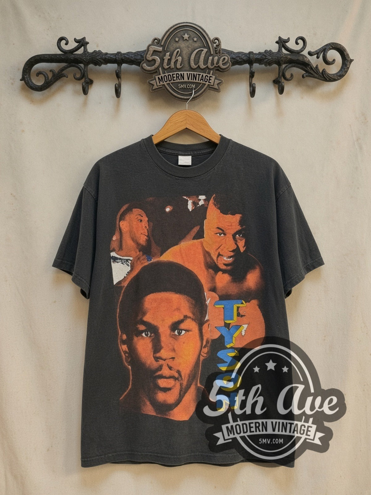 Mike Tyson Iron Mike vintage boxing tee in black, front view on the 5MV rack