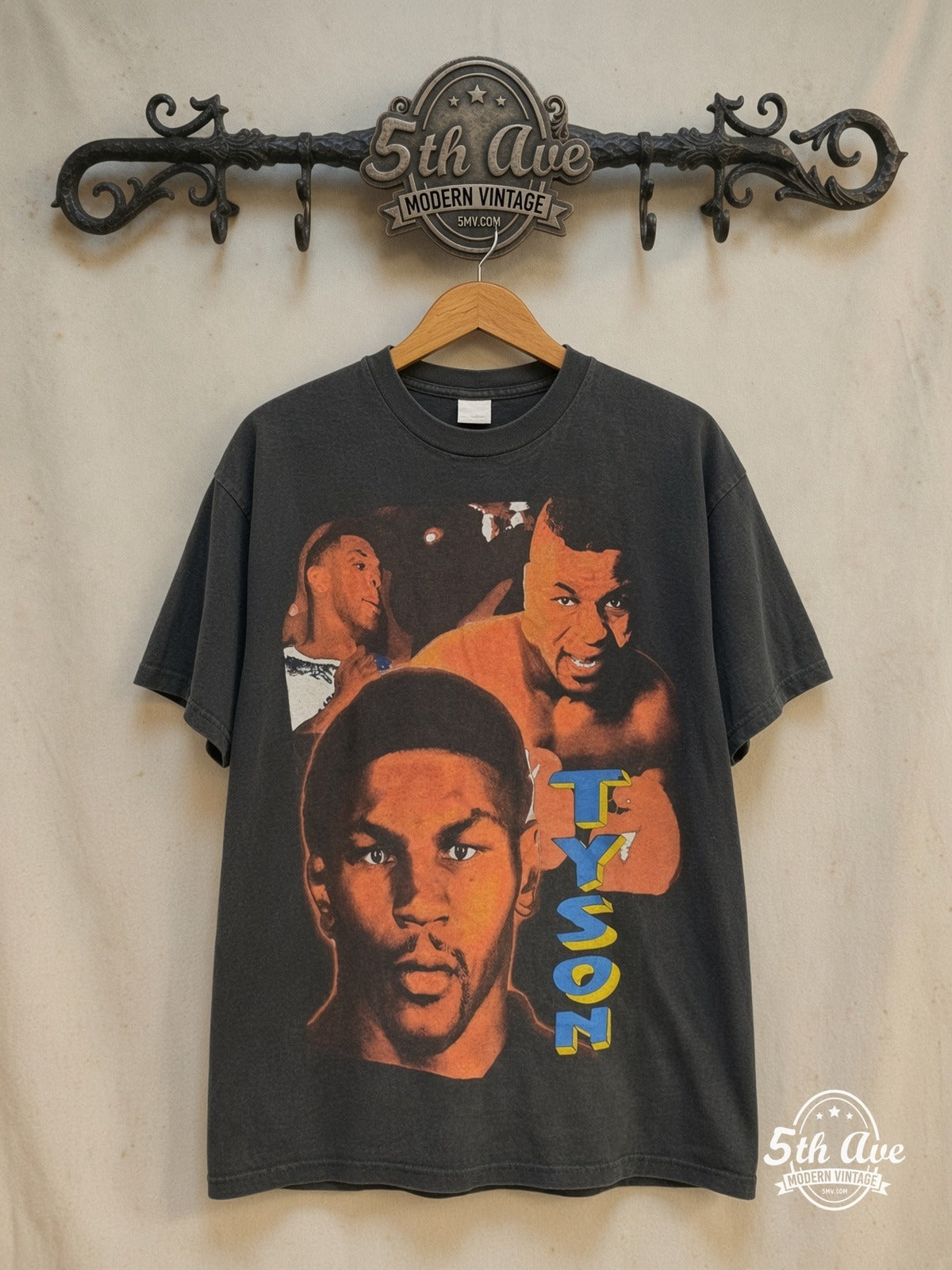 Mike Tyson – Iron Mike – Vintage Graphic Tee — front on locked cream ornate 5th Ave rack