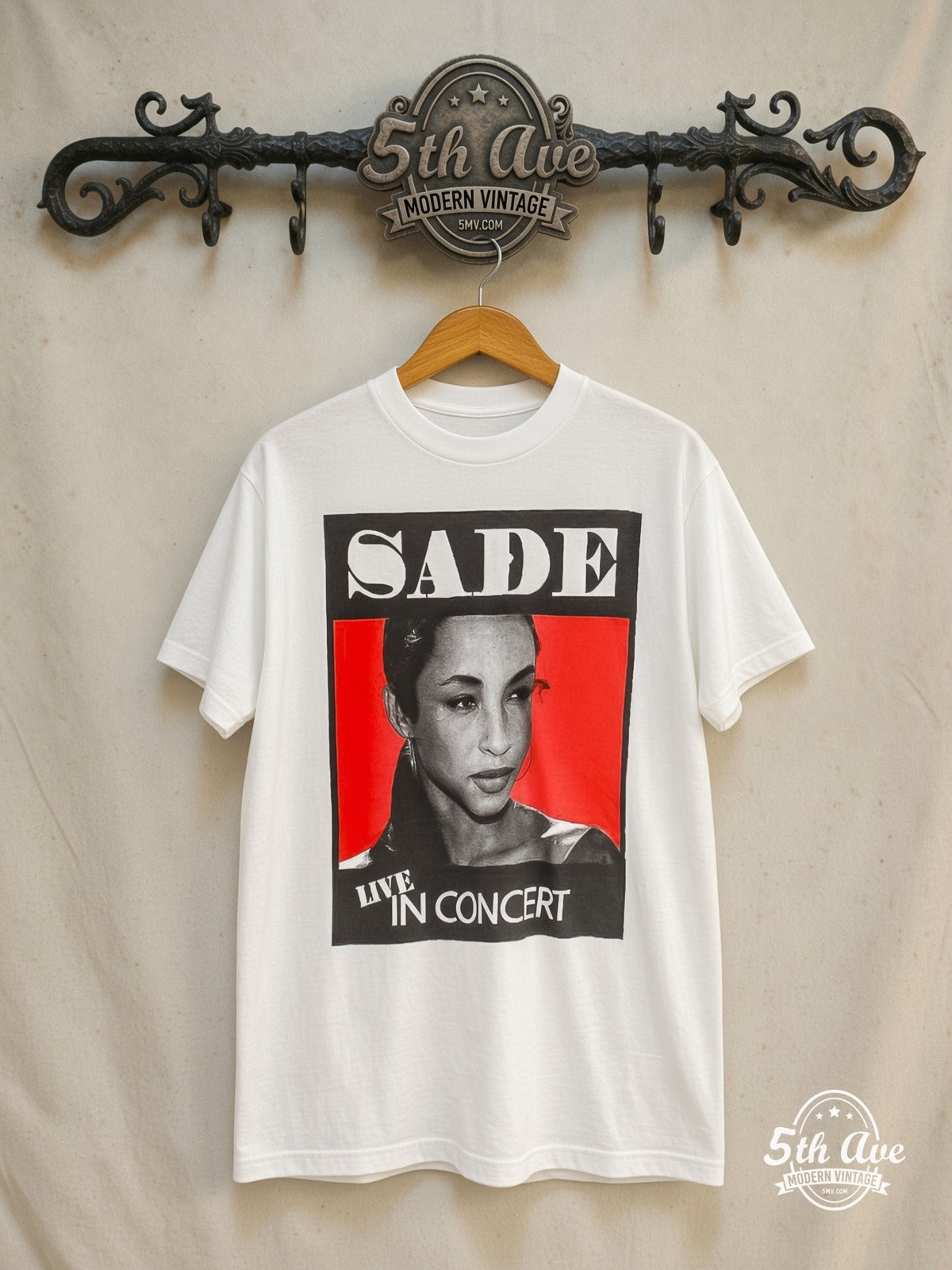 Sade – Love Deluxe Tour 1993 I Was There – Vintage Band T-Shirt — front on locked cream ornate 5th Ave rack