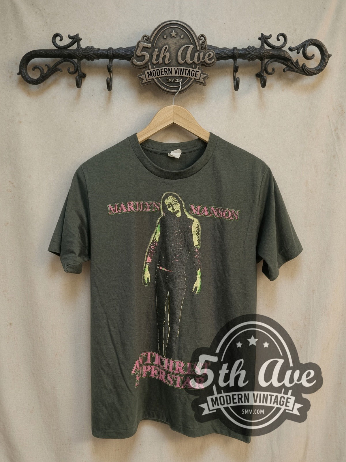 Marilyn Manson Antichrist Superstar Neon Portrait vintage band t-shirt, front view on the 5MV rack