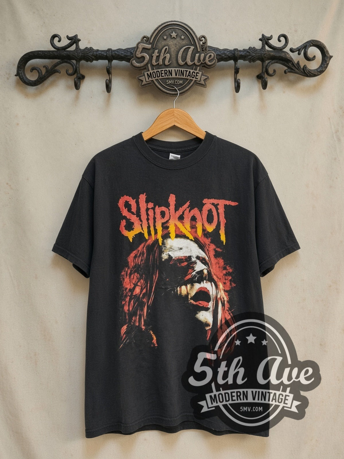 Slipknot Blindfold vintage band t-shirt in black, front view on the 5MV rack