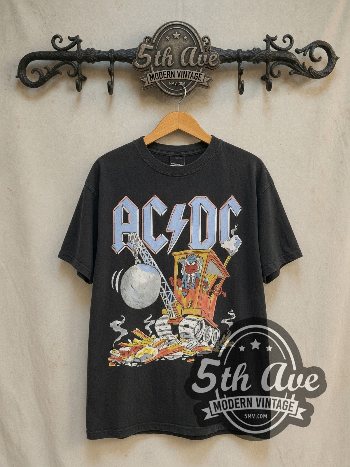 AC/DC Ballbreaker vintage band t-shirt in black, front view on a display rack