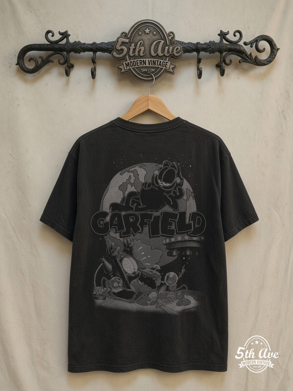The Simpsons – Duff Beer and Homer – New Vintage Graphic Tee — front on locked cream ornate 5th Ave rack