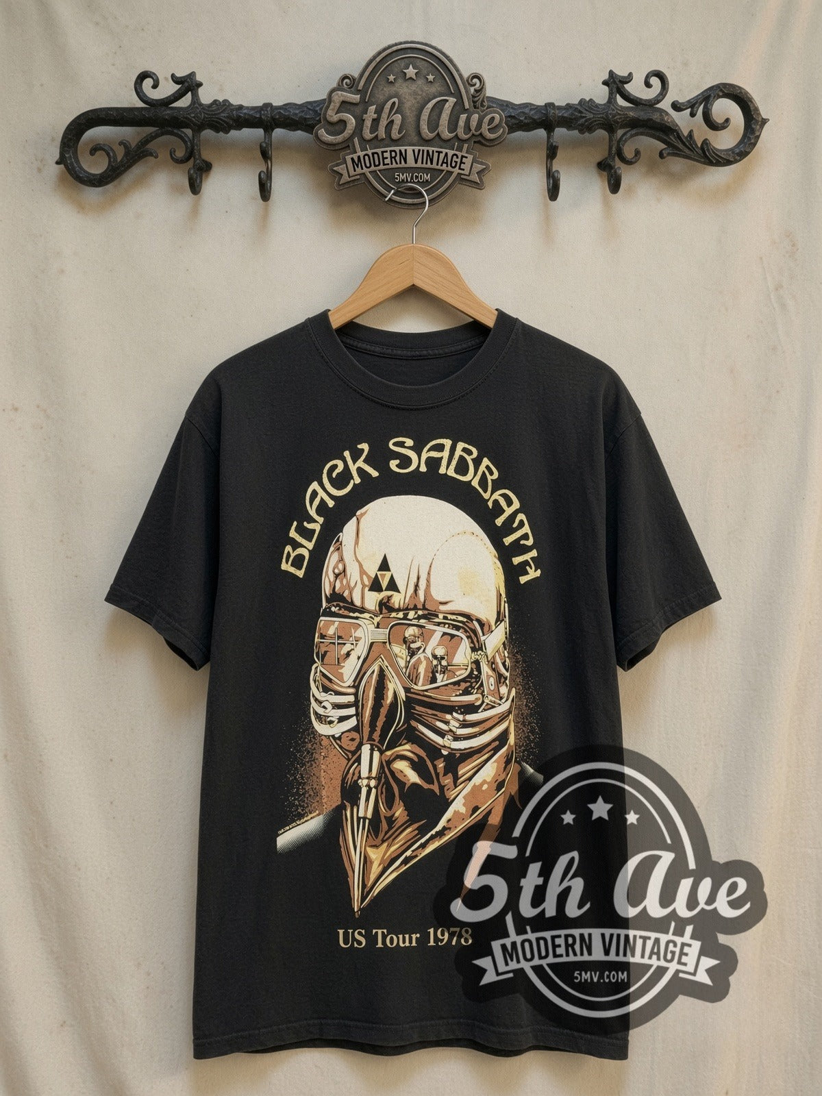 Black Sabbath US Tour 1978 vintage band t-shirt, front view on the 5MV rack