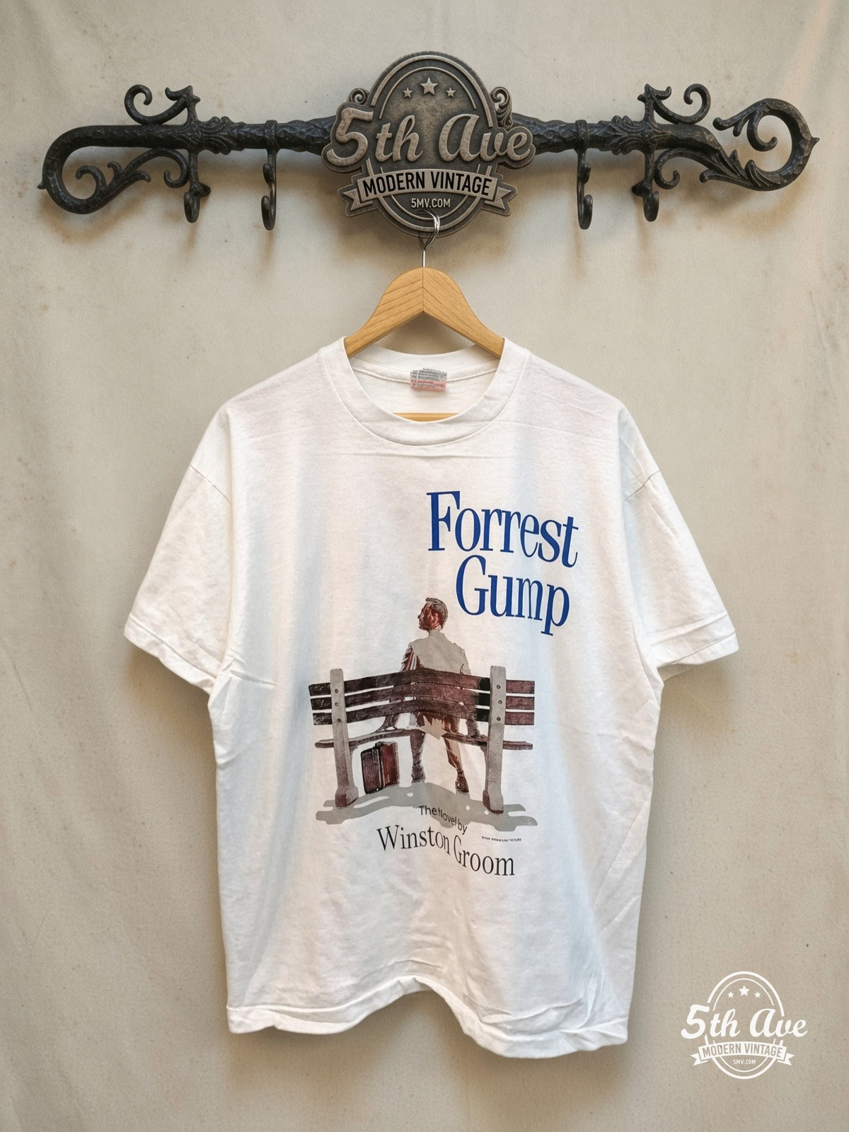 Forrest Gump – Run Forrest Run – Vintage Movie Tee — front on locked cream ornate 5th Ave rack