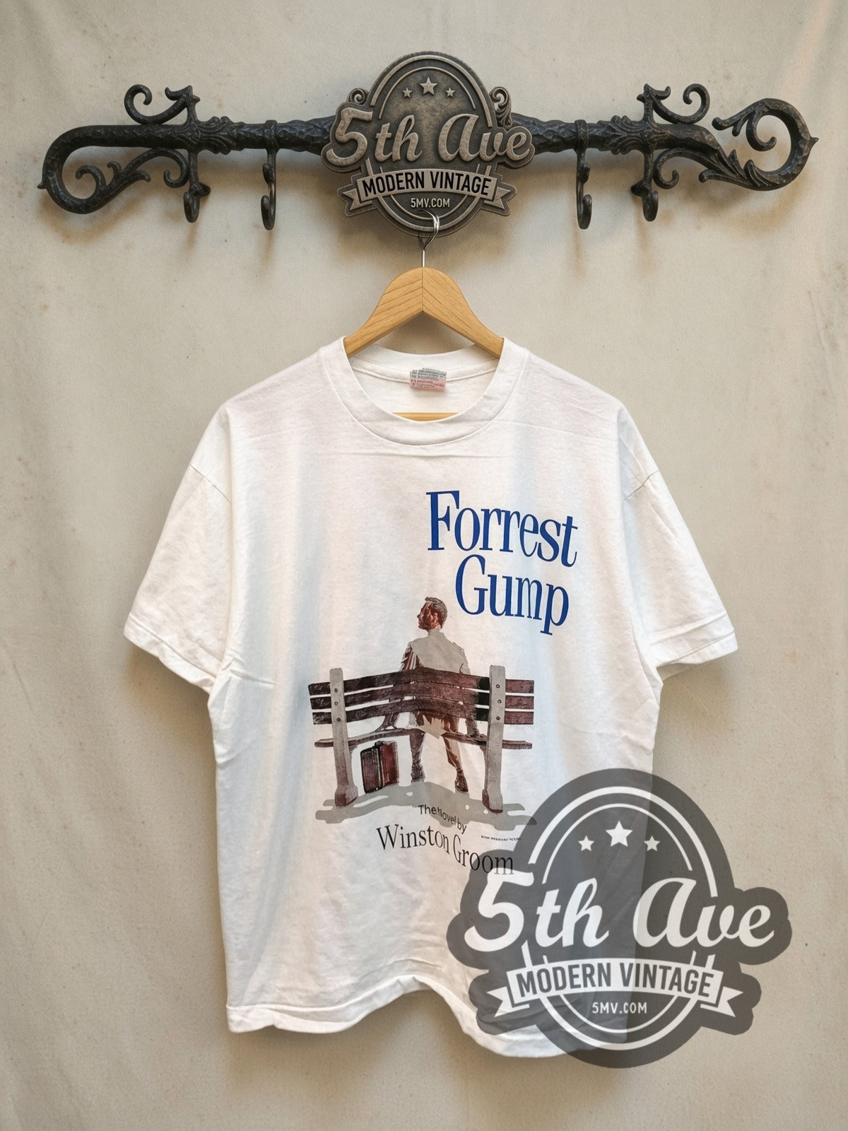 Forrest Gump Run Forrest Run vintage movie t-shirt, front view on a display rack