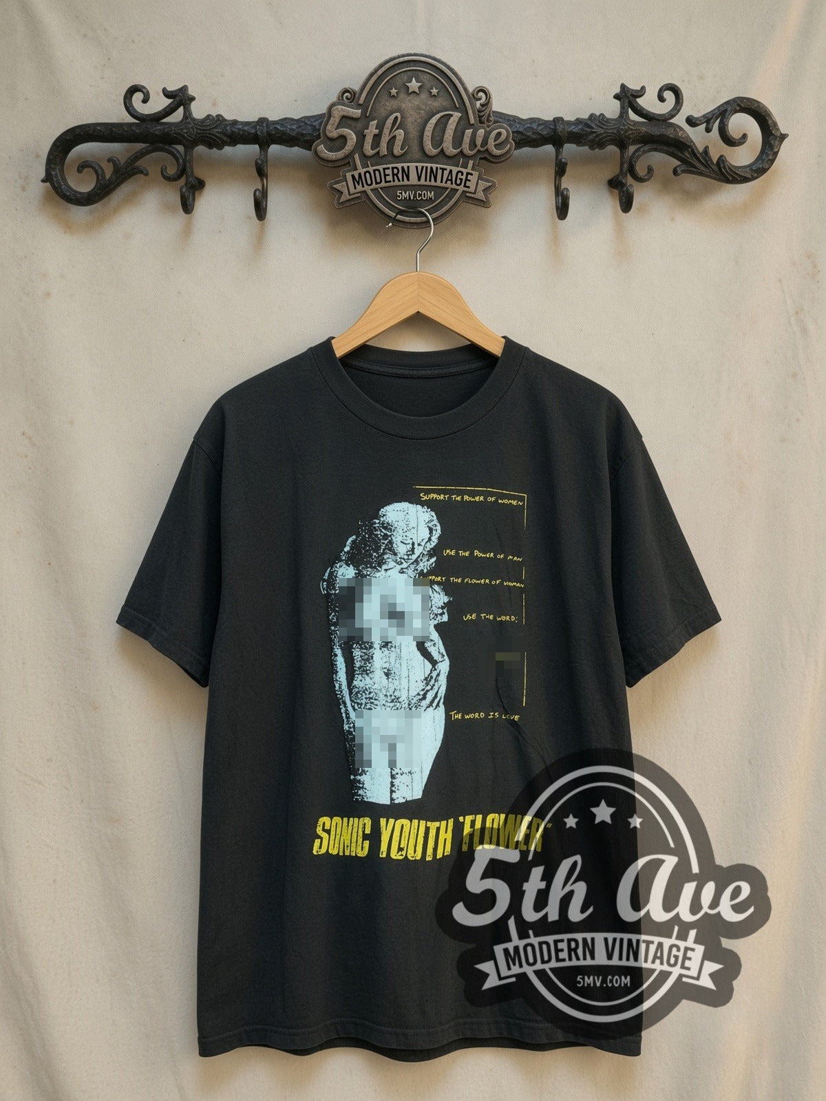 Sonic Youth Flower vintage band t-shirt, front view on the 5MV rack