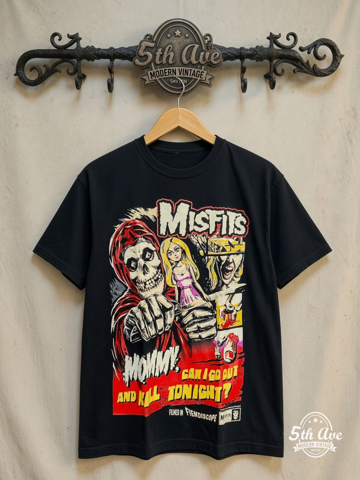 Misfits – Mommy – Vintage Band T-Shirt — front on locked cream ornate 5th Ave rack