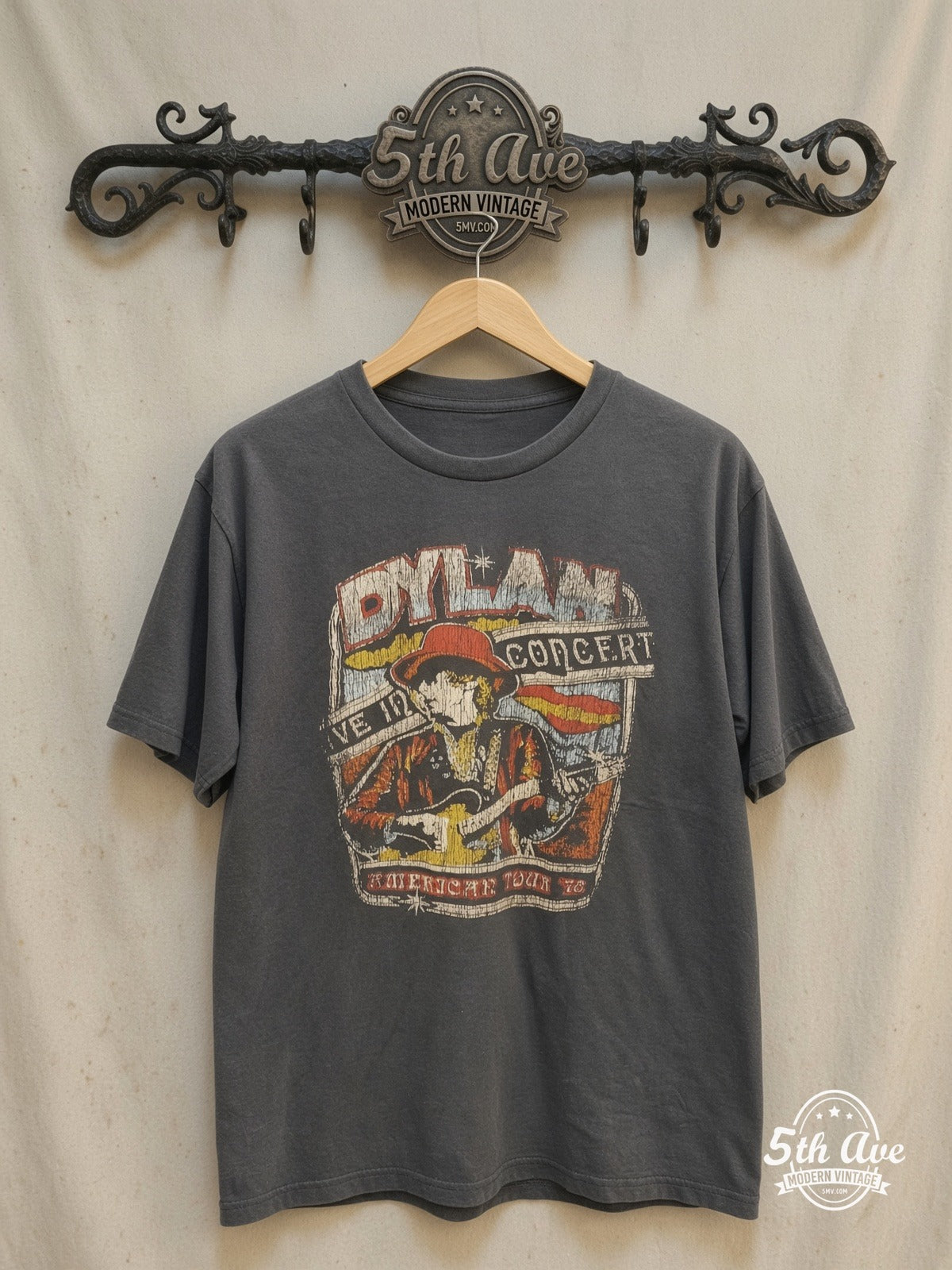 Bob Dylan vintage band t-shirt on rack
