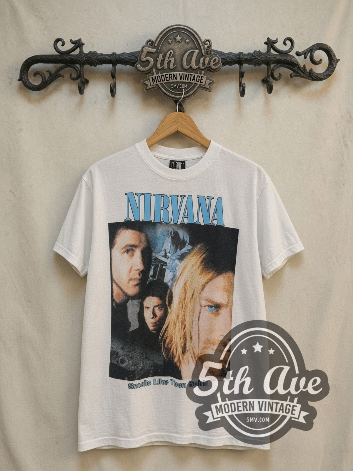 Nirvana Memorial vintage band t-shirt, front view on the 5MV rack