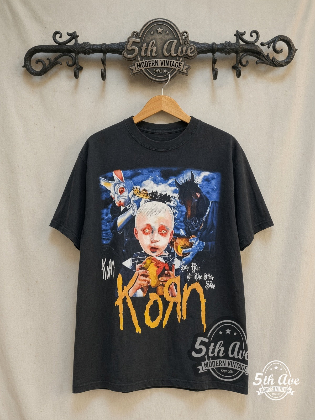 Korn – See You on the Other Side Tour' 2006 – Vintage Band T-Shirt — front on locked cream ornate 5th Ave rack
