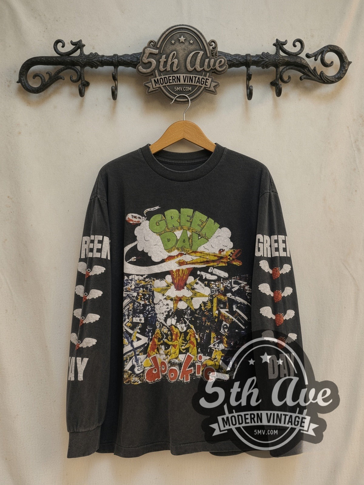 Green Day Dookie World Tour 1994 vintage band long sleeve t-shirt, front view on the 5MV rack