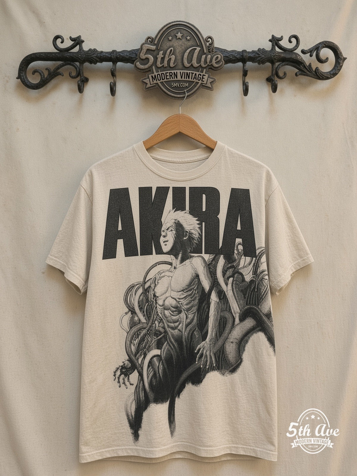 Akira – Tetsuo Front Overprint – Vintage Anime T-Shirt — front on locked cream ornate 5th Ave rack