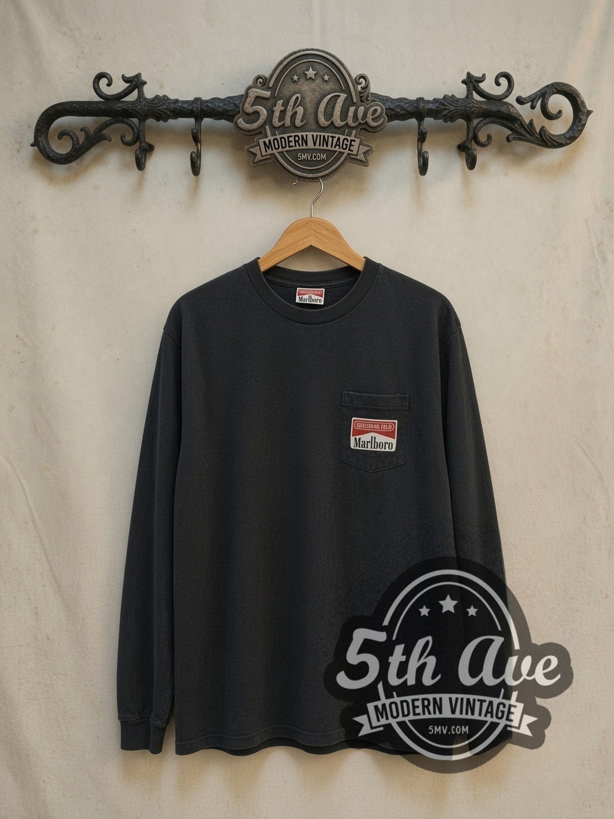 Marlboro Rattlesnake vintage graphic tee, front view on a display rack