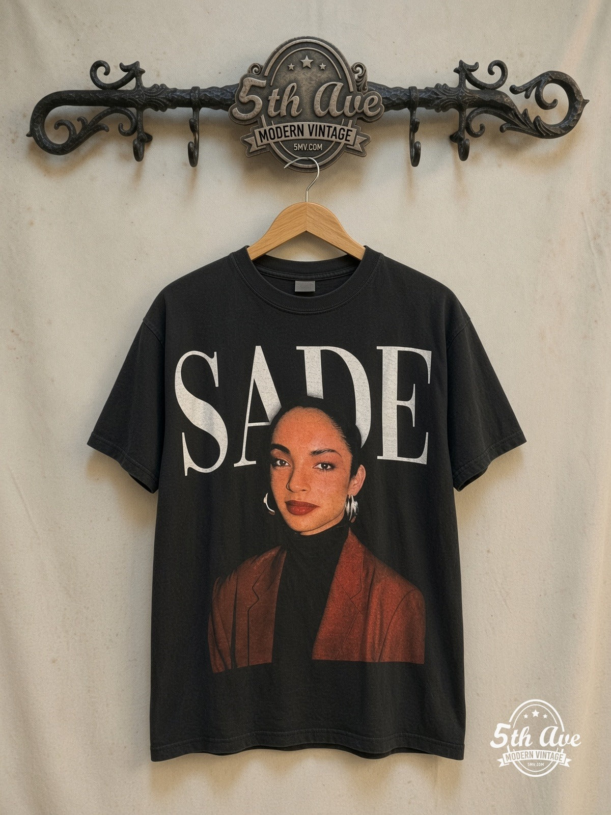 Sade Jackson T-Shirt — front on locked cream ornate 5th Ave rack