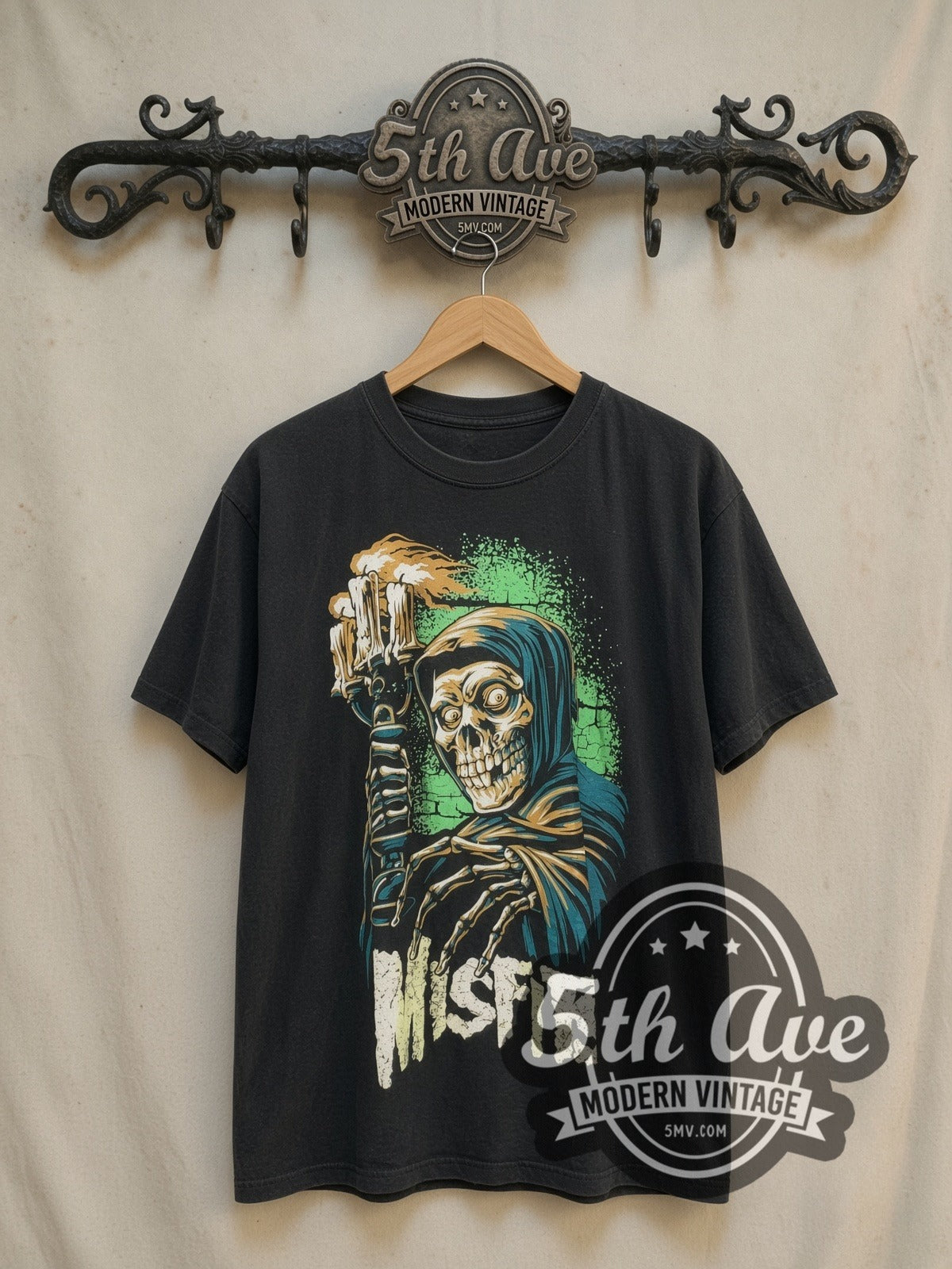 Misfits Crimson Ghost Holding Candelabra vintage band t-shirt, front view on the 5MV rack