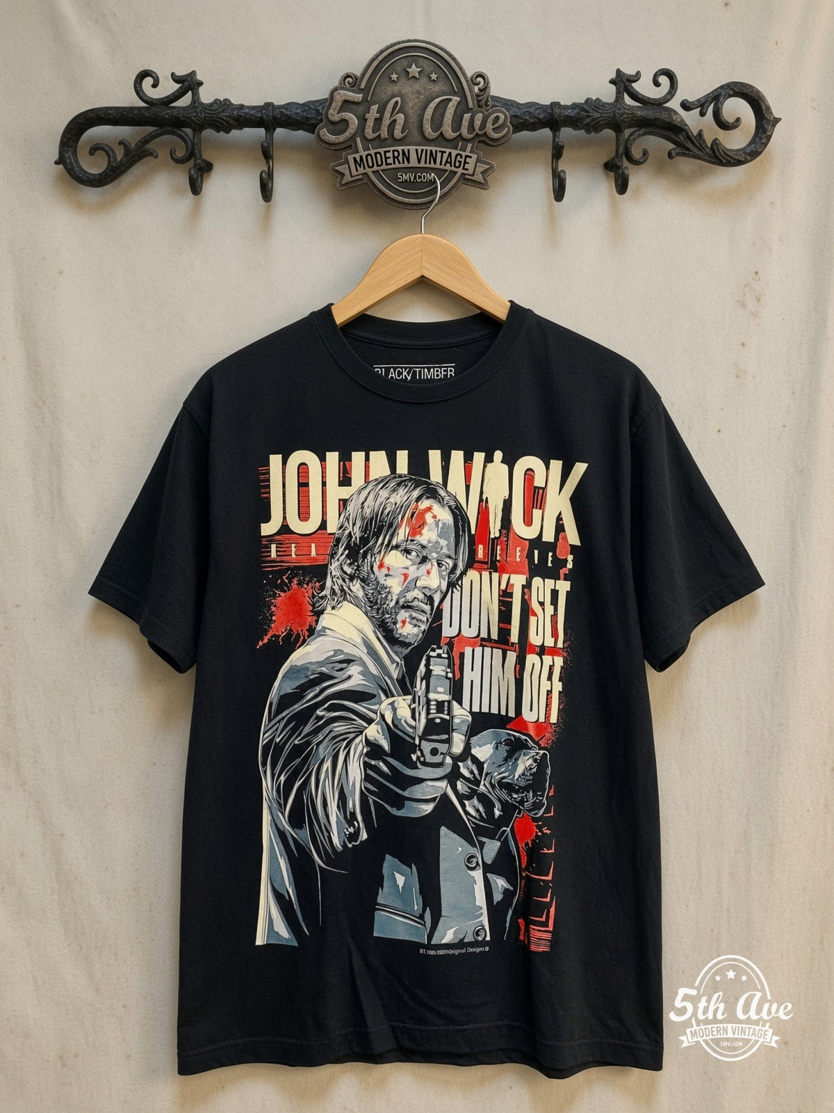John Wick – Vintage Movie Tee — front on locked cream ornate 5th Ave rack