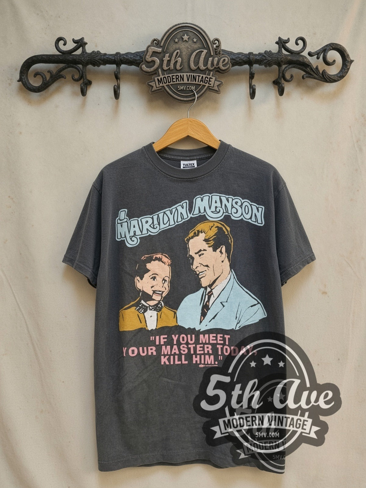Marilyn Manson Meet Your Master vintage band t-shirt in black, front view on the 5MV rack
