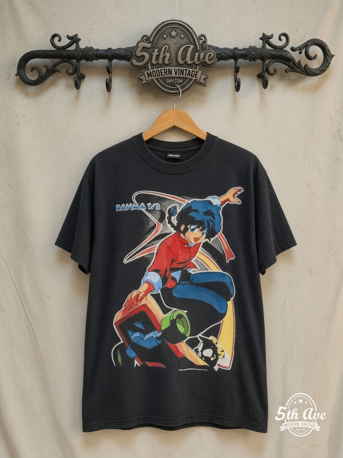 Ranma ½ – Skateboard – New Vintage Anime Tee — front on locked cream ornate 5th Ave rack