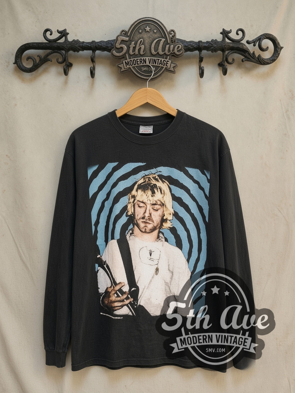 Nirvana Downward Spiral vintage band long sleeve t-shirt, front view on the 5MV rack