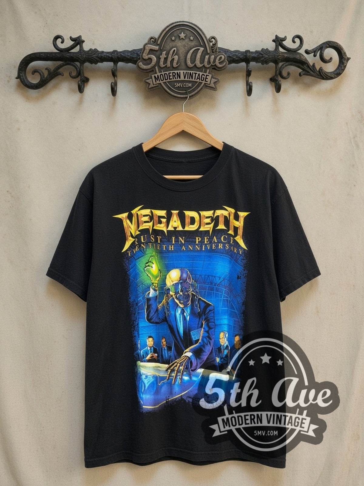 Megadeth Rust in Peace Twentieth Anniversary vintage band t-shirt, front view on the 5MV rack
