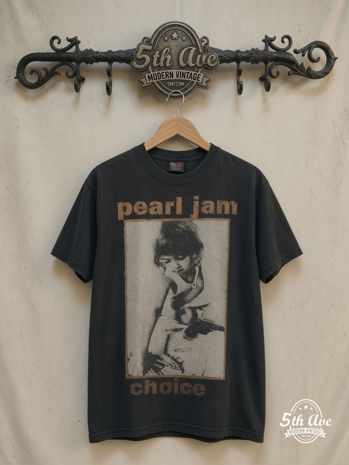 Pearl Jam Crayons T-Shirt — front on locked cream ornate 5th Ave rack