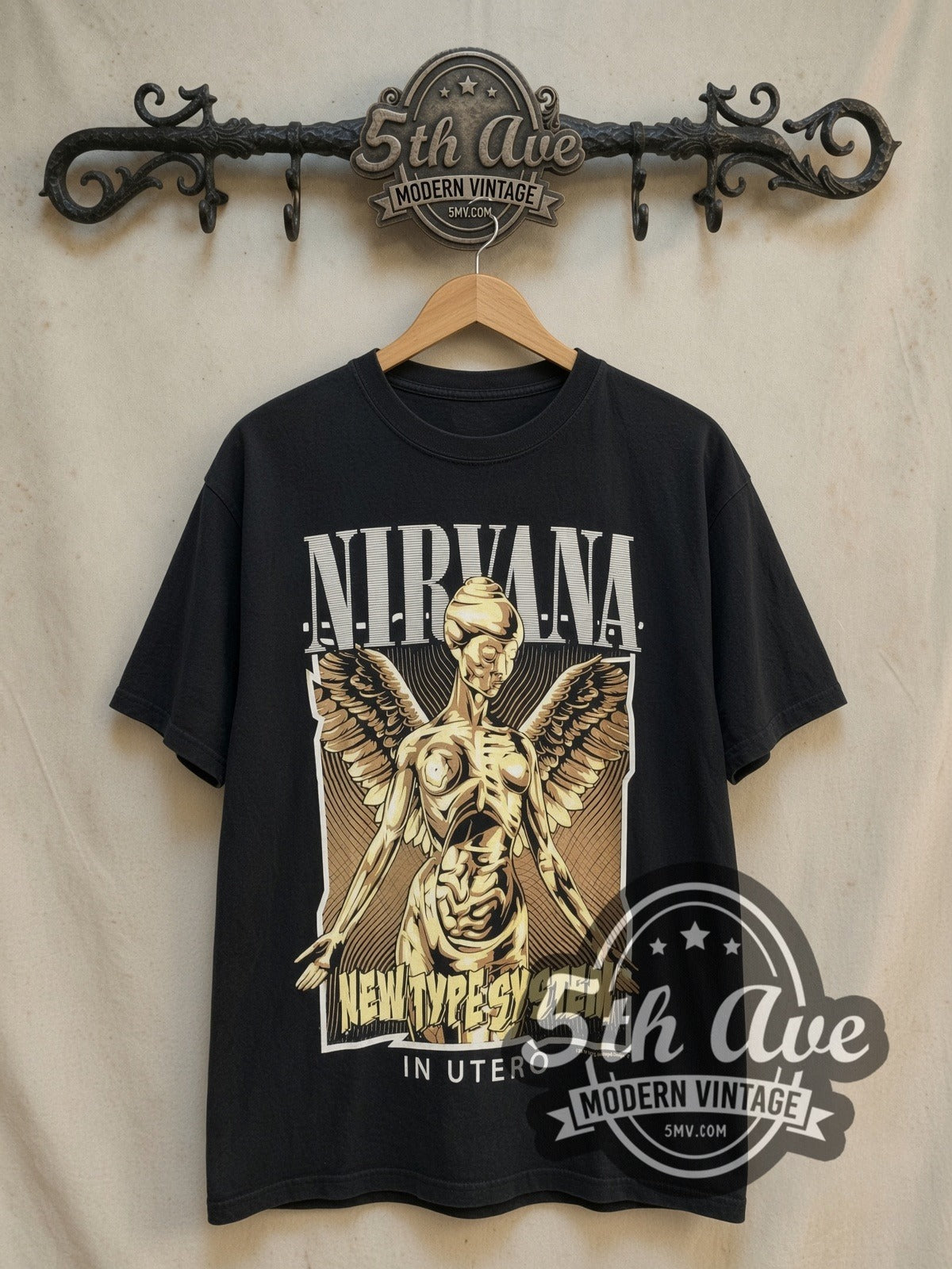 Nirvana In Utero New Type System Angel vintage band t-shirt, front view on the 5MV rack